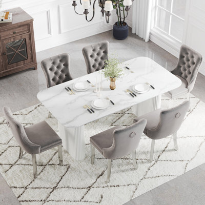 Rectangular Wooden Dining Set with Tufted Dining Chair by House of Hampton