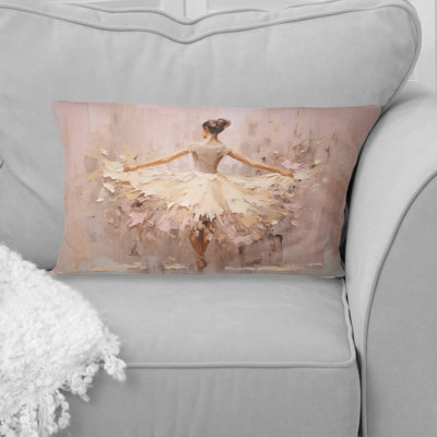 Beige Gold Minimalism Ballerina II - Ballet Printed Throw Pillow