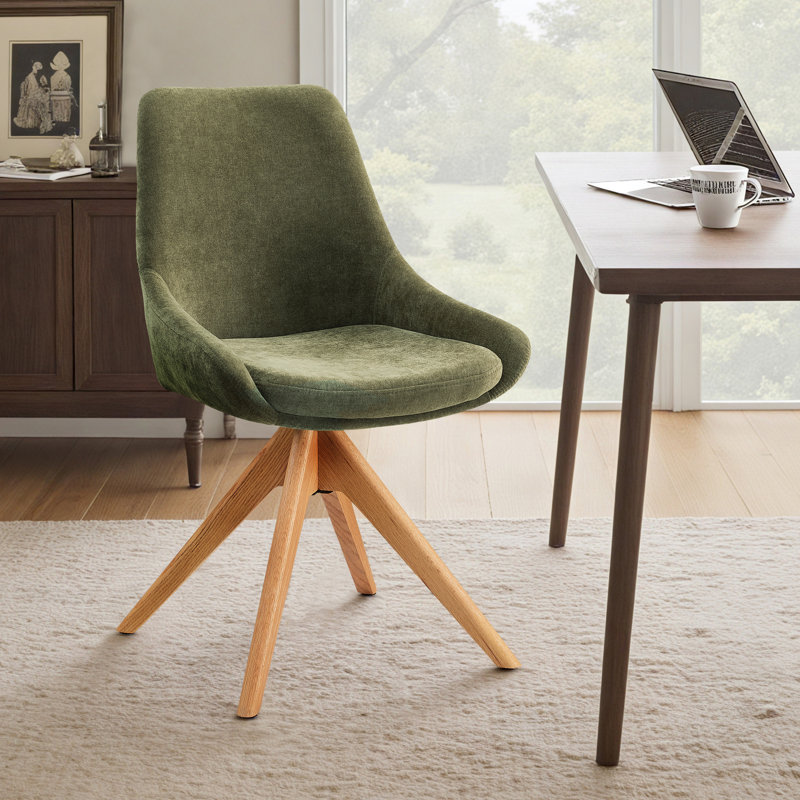 Swivel Fabric Upholstered Office Chair With Solid Wood Base, Green