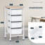  Chariot de rangement roulant à 4 tiroirs avec plateau en bois, roulettes verrouillables et tiroirs à glissement lisse, finition bois pour bureau, salle d'artisanat ou salon, blanc et naturel-1659309767