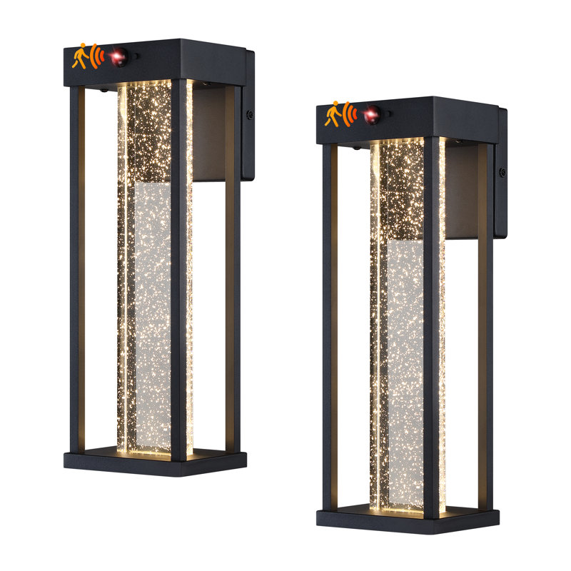 15" Crystal LED Outdoor Wall Sconce with Motion Sensor & Dusk to Dawn Function （Set of 2)