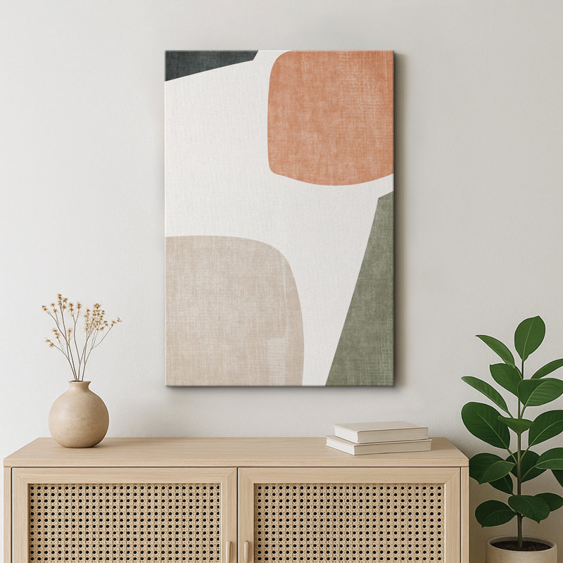 Mid Century Shape "Muted Abstract Colour Blocks Artwork, Vibrant Simple Neutral Modern Wall Pictures, Framed Canvas Giclee Print Wall Art"