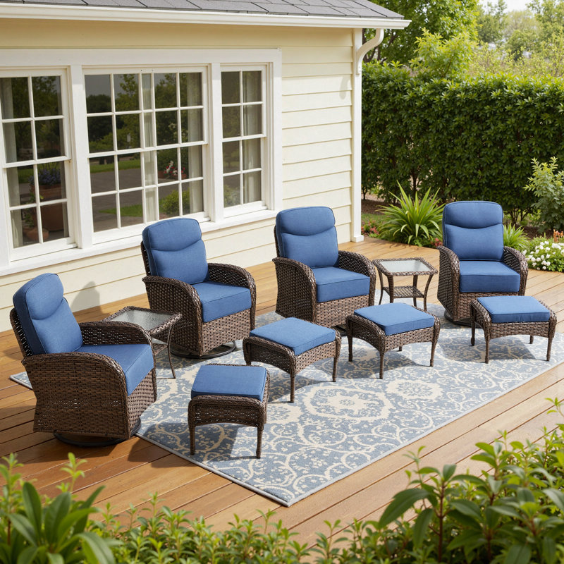 Ensemble de fauteuils pivotants multiples en osier pour l'extérieur Alakai, Bleu