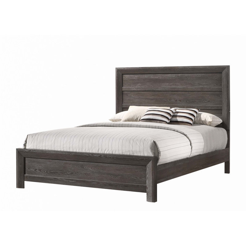 Lit plateforme en bois, Gris brun, Double