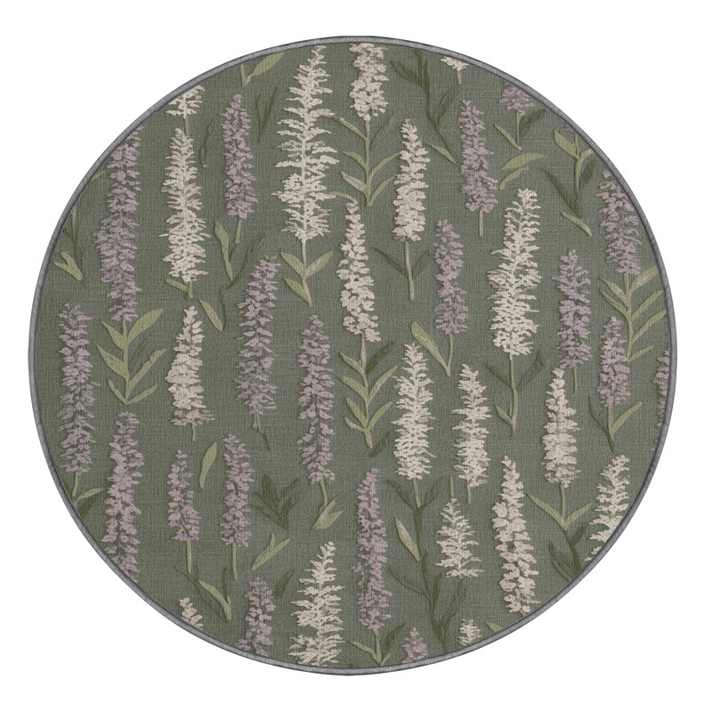 Tapis botanique brun lavable à la machine, Rond 6 pi