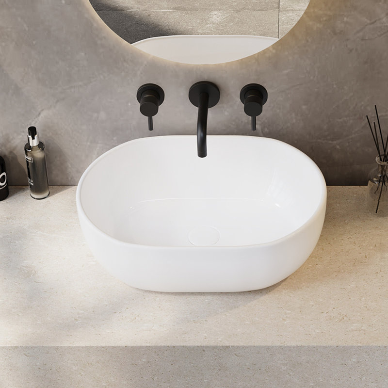 Salerno 480mm x 340mm  White Oval Vitreous China Countertop Basin Bathroom Sink
