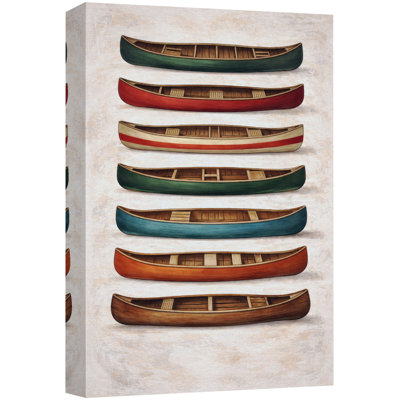 Vintage Canoe Collection Rustic Lake Artwork, Cabin Room Pictures, Framed Canvas Giclee Print Wall Art
