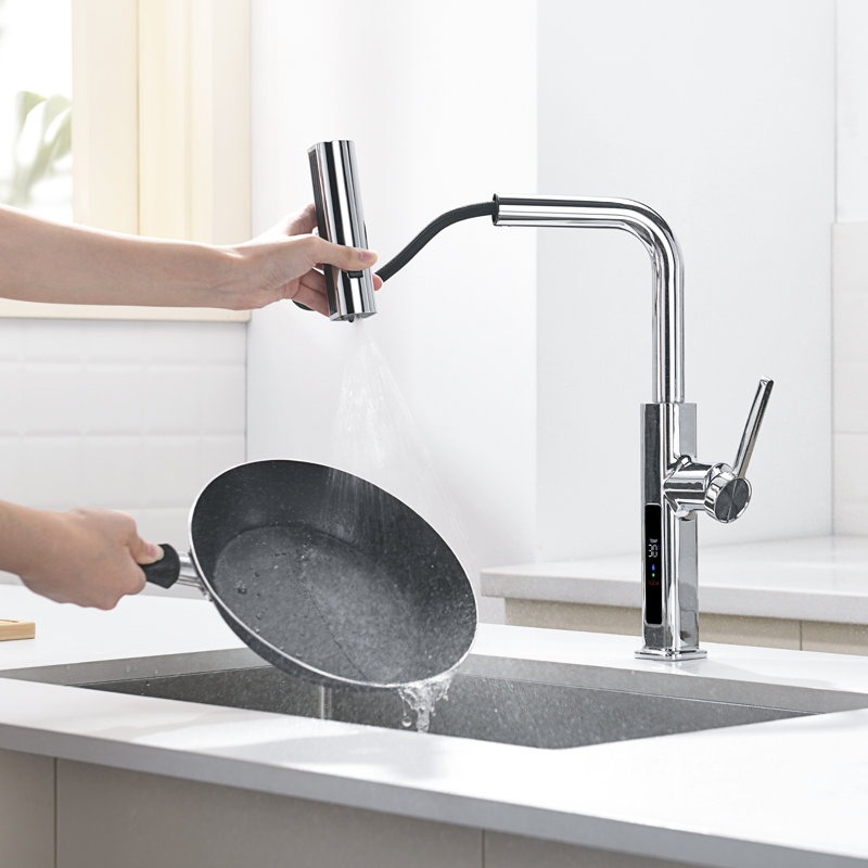 Single Handle Kitchen Faucet with Accessories, Chrome