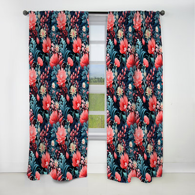 Corail Twilight Iv Tropical Motif III - Rideau floral - Rideau floral occultant en velours - 1 panneau
