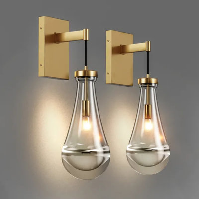 Wall Sconces Set Of Two, Brass Modern Raindrop Glass Wall Lighting, Gold Indoor Wall Light Fixtures, Vanity Wall Lamp For Bathroom Living Room Bedroom Hallway