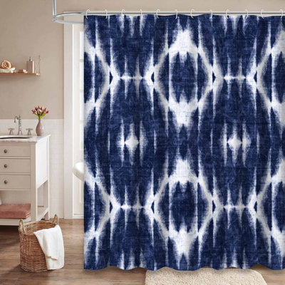 Rideau de douche bleu à motif abstrait bleu indigo avec 12 crochets