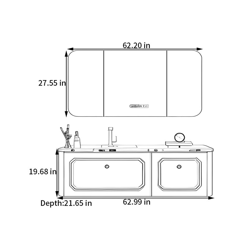 Armoire de salle de bain style français, H 19,68 po x l 62,99 po x P 21,65 po, Blanc cassé / blanc