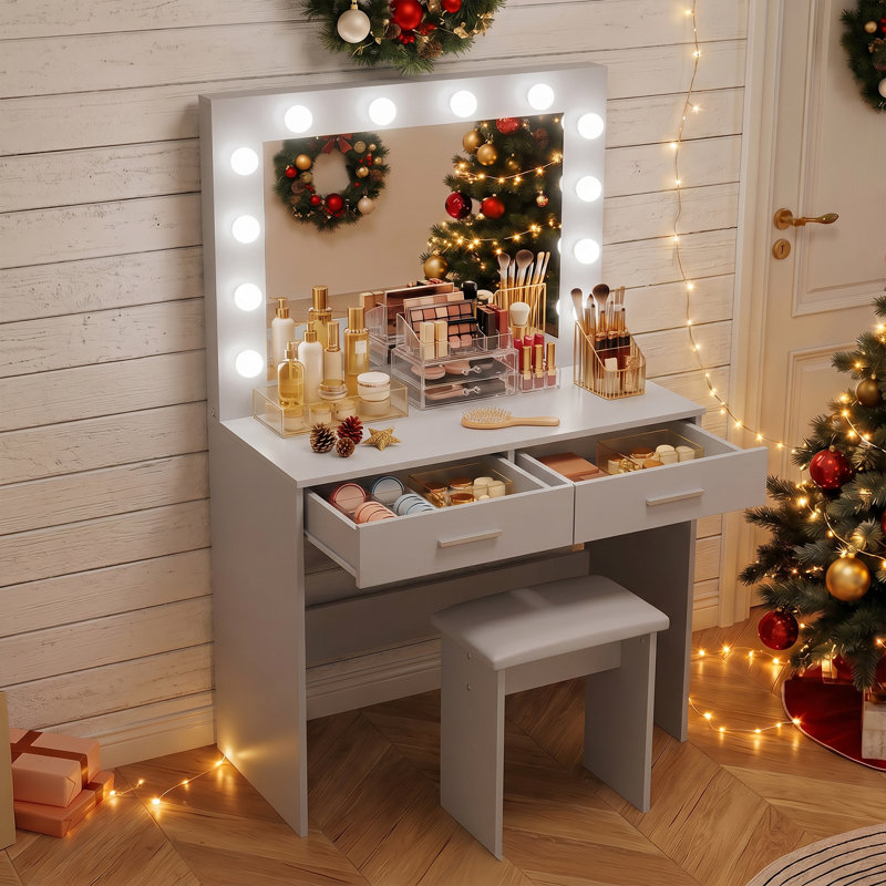 Thurston Dressing Table with Mirror, Grey