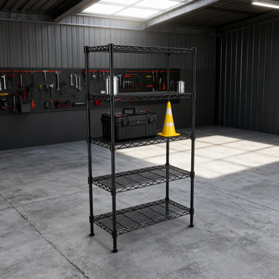 Étagère en métal robuste à 5 niveaux avec roulettes, support de rangement en métal réglable pour la cuisine, le garage, le garde-manger et l'organisation de bureau