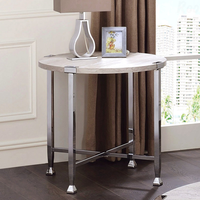 Table de bout ronde avec support en forme de X chêne blanc