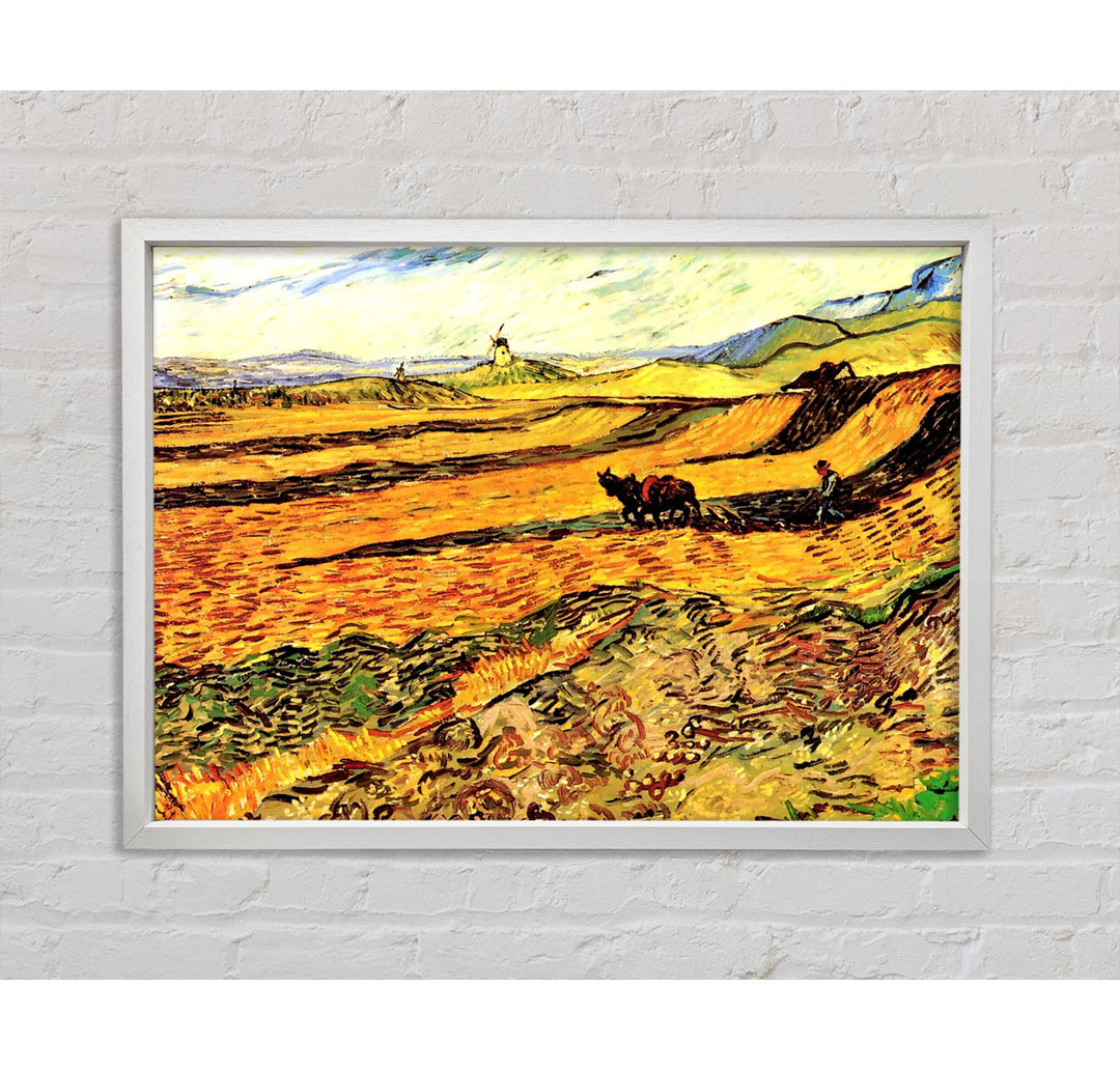 Van Gogh Feld mit Pflüger und Mühle - Einzelner Bilderrahmen Kunstdrucke auf Leinwand