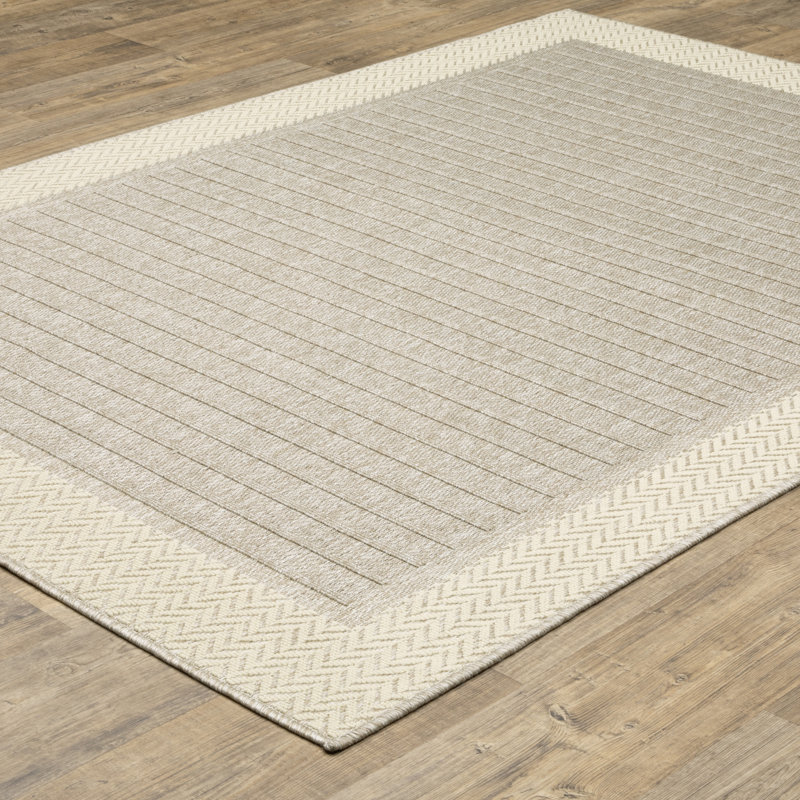 Tavraj Modern Linear Stripe Beige / Brown Indoor/Outdoor Rug, Rectangle 3'3" x 5', Beige / Brown
