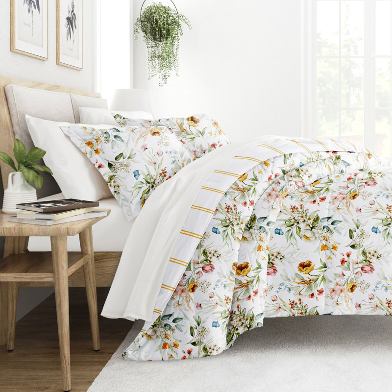 7-Piece Bedding Bundle - Pattern Comforter and Sheet Set, Brown Floral, Full Comforter + 1 Additional Piece