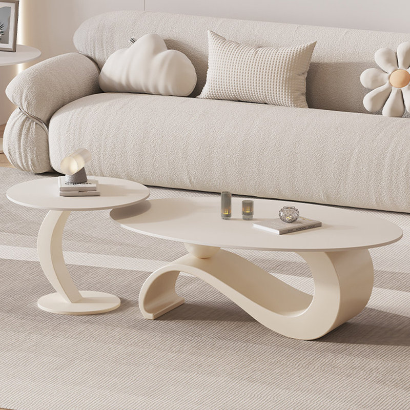 Table basse ovale moderne et minimaliste., H 18 po x l 39,3 po x P 21,6 po