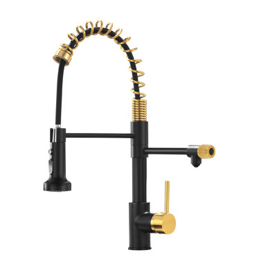 Pull Down Water Filter Kitchen Faucet In Black And Gold - Purifier Drinking Sink Tap Easy Maintenance Contemporary With Robust Construction