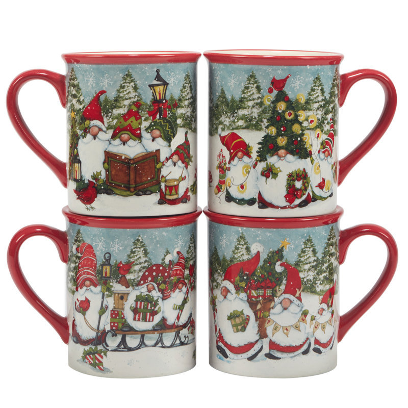 Christmas Gnomes Ceramic Holiday Dinnerware Set, Service for 4