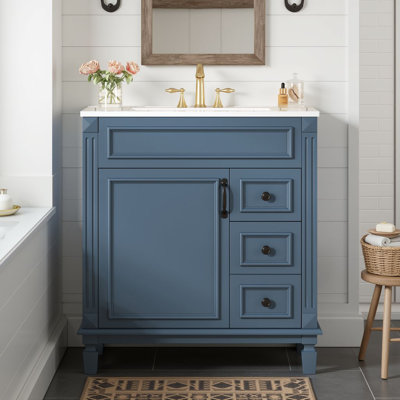 30" Freestanding Bathroom Vanity With Ceramic Sink & 2 Drawers & Adjustable Shelf & 1 Soft Closing Door