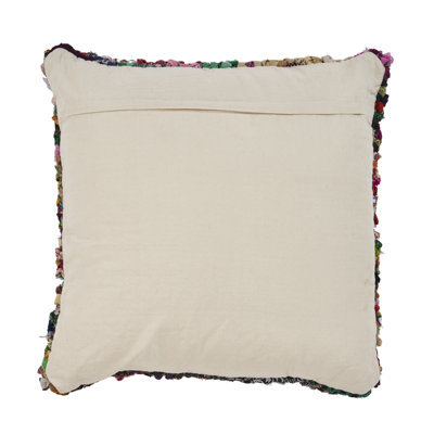 Red/Multicolored Hand-Woven Abstract Recycled Materials Throw Pillow Cover