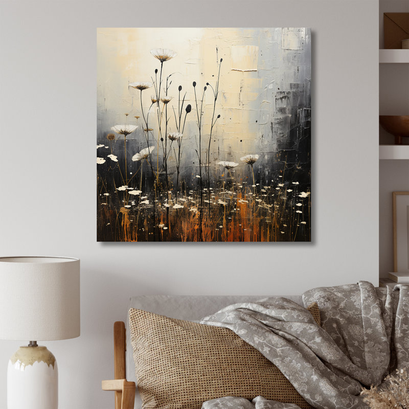 Minimalisme dans un pré au crépuscule, impression sur toile, Encadrement doré, H 16 po x l 16 po