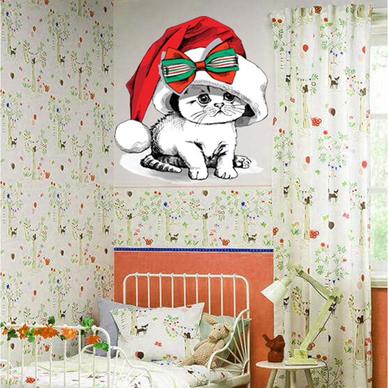 Décalcomanie murale père Noël chaton, H 33 po x l 33 po