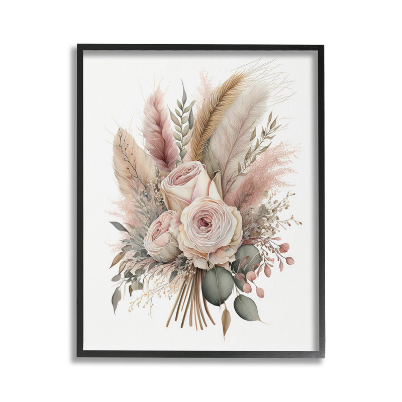 «Roses & Country Reeds», art de la giclée encadrée par LSR Design Studio, Giclée encadrée noir minuit, H 30 po x l 24 po