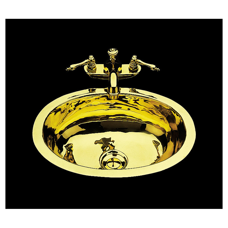 Lavabo de salle de bain ovale encastré en métal avec trop-plein sculptured, Laiton poli