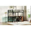 Lit mezzanine double en métal avec bureau en L et tablettes à 3 couches, noir. Pièce moderne de chambre à coucher essentielle. Solide. Facile à assembler. Maximise l'efficacité des tablettes noires. Solution spatiale. Construire.