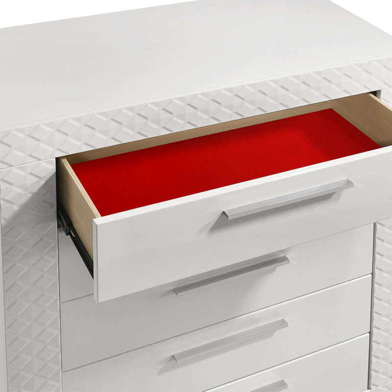 Commode 5 tiroirs en bois blanc Blanca