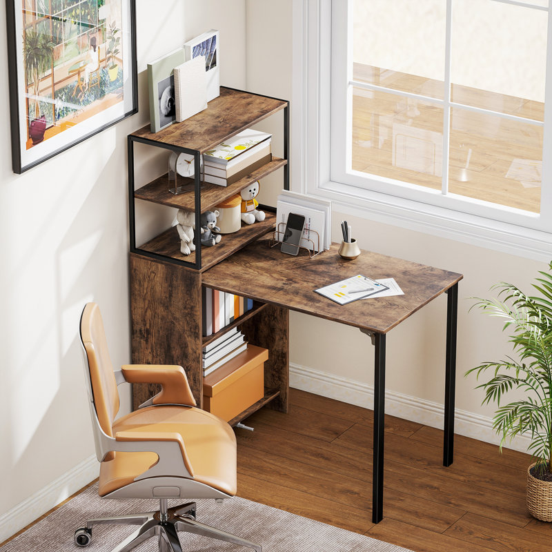 Foldable Steel Computer Desk, Brown