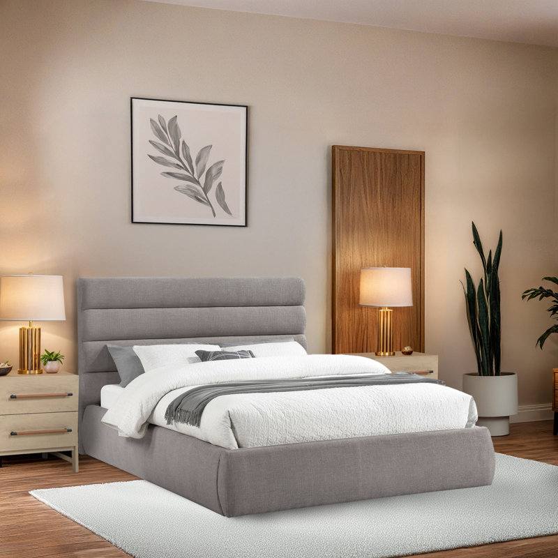 Lit en tissu Adam, Grand, Taupe Linen Textured Fabric