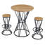 Ensemble de bar compact 3 pièces avec table en bois aggloméré et structure en métal noir, sièges de style industriel pour les petits espaces et les îlots de cuisine.