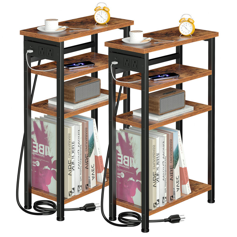 Ensemble de 2 tables d'appoint 24,4 po à 4 niveaux avec station de charge, Rustic Brown