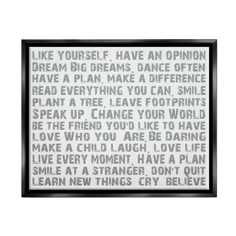«Trinx Like Yourself Inspirational Typographie», art mural sur toile par Andrea James, Cadre flottant noir de jais