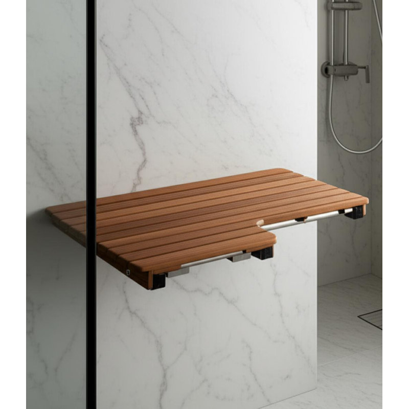 Banc de douche rectangulaire en teck brun 14 po x 30 po