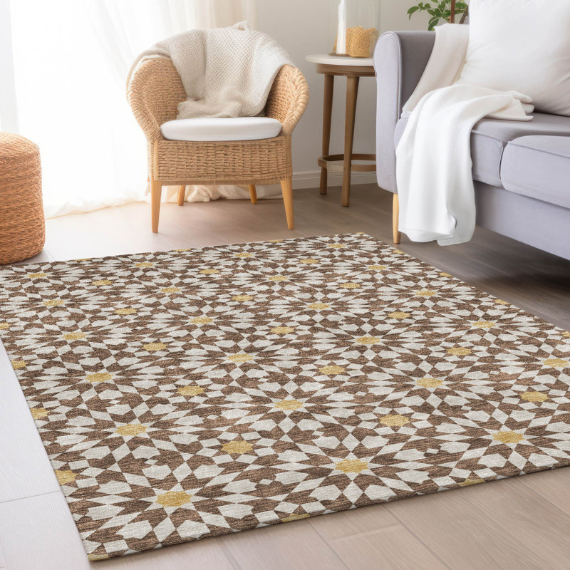 Washable Floral Indoor / Outdoor Rug, Rectangle 9' x 12'