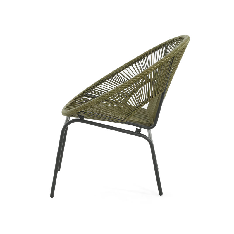 Green Metal and Rattan Modern Outdoor Patio Chairs (Set of 2)
