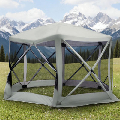 6-Sided Hexagon Pop Up Party Tent Gazebo With Mesh Netting Walls & Shaded Interior, 12' X 12'
