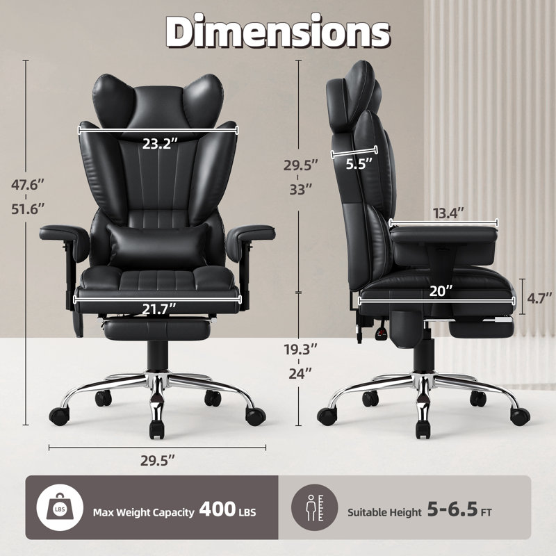 400LBS Reclining Office Chair Massage Heated Office Chair With Foot Rest – 6 Points Vibration Big And Tall With Lumbar Pillow, Adjustable Headrest And Armrest, Executive Desk Chair