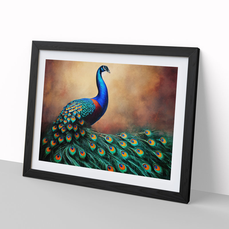 XH1022-8709X Supreme Peacock - Single Picture Frame Print, Black, 46cm H x 64cm W x 2cm D