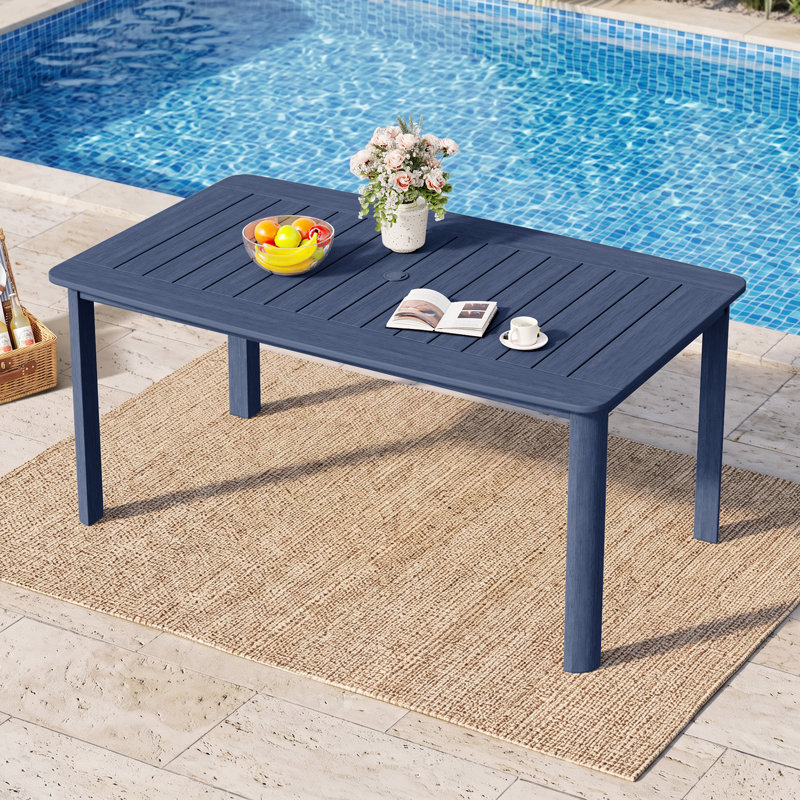 Table de jardin rectangulaire en PEHD avec trou pour parasol, bleu marine., Marine