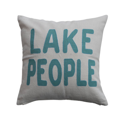 Cotton Printed Throw Pillow With Embroidered “Lake People” Text