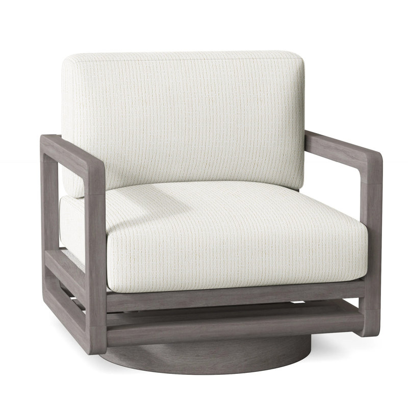 Tanah Outdoor Teak Swivel Lounge Chair, Cream Outdoor Poly 6070-002