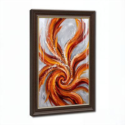 Art mural antique sur toile encadré doré pour le salon, la chambre à coucher, le bureau ou le vestibule - Décoration murale décorative avec flammes tourbillonnantes