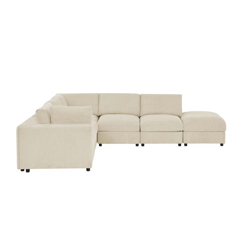 33.00×104.00×122.00 Inch Reversible Modular Sectional Sofa, Customizable Layout & Easy Assembly, Corduroy Upholstered Couch With Medium Firm Cushion For Living Room Beige