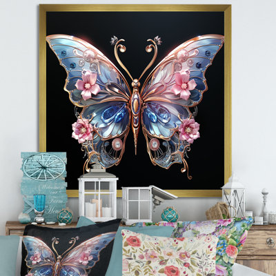 «Blue and Pink Crystal Butterfly III», art mural papillon